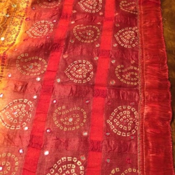 Indian/Pakistani/Bollywood Mirrorwork Gharchola/Bandhini Style Saree & Blouse - Picture 5 of 13